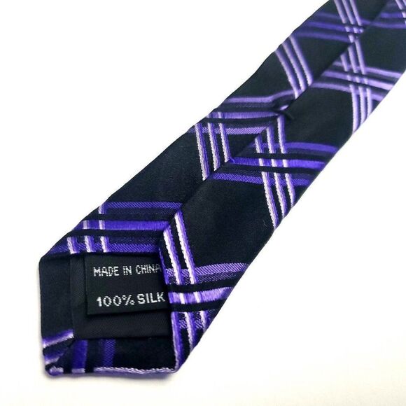 Arrow USA 1851 Black Purple Silk Tie Woven Striped - Picture 5 of 6